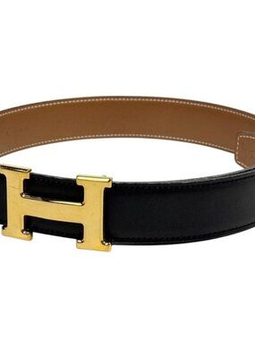 Hermes Constance Reversible Belt Box Calf Courchevel Black Gold